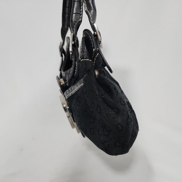 Guess Vintage Black Logo Mini Shoulder Bag Silver G Buckle Croc Embossed Y2K - Picture 8 of 13